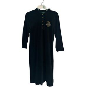 Lauren Ralph Lauren Crest Polo Dress Petite Small Black Gold Buttons